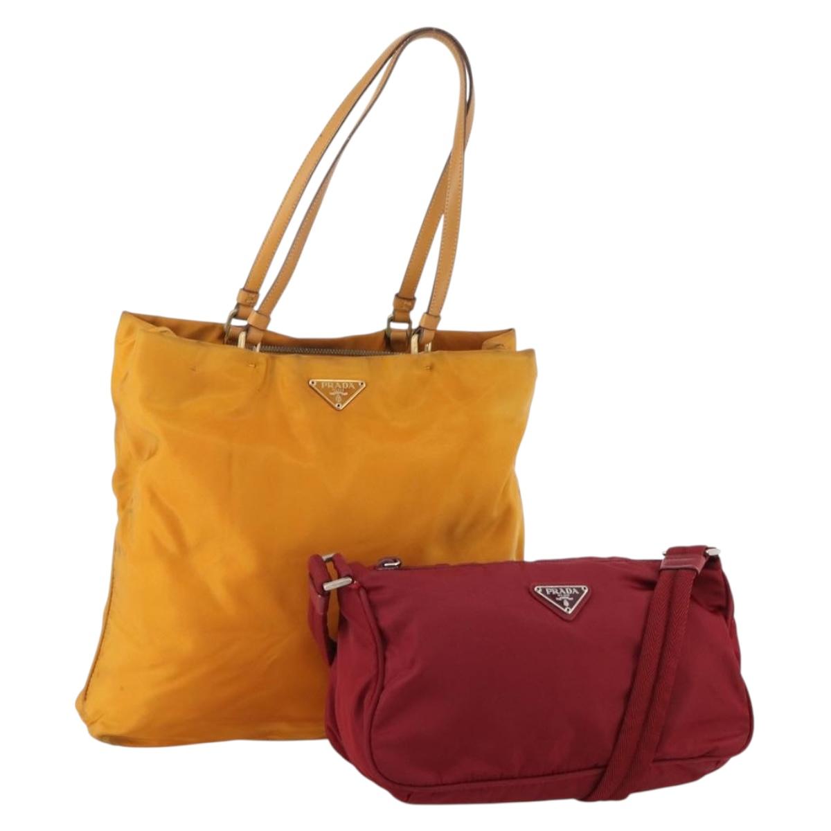 PRADA Shoulder Bag Nylon 2 Set Orange Red Auth ti3988
