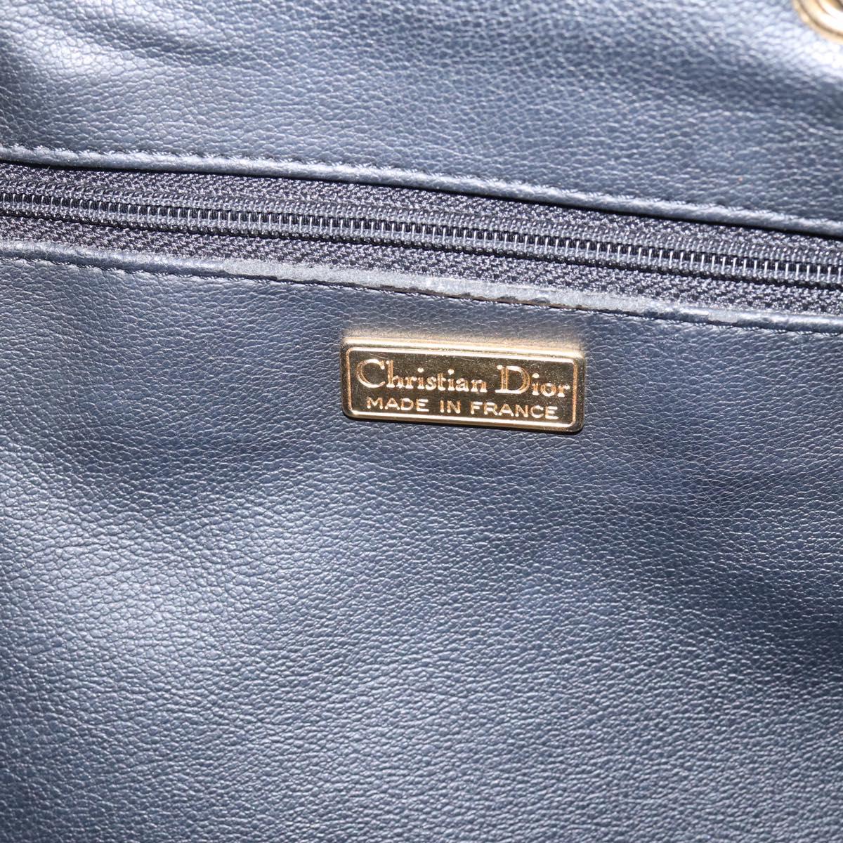 Christian Dior Purse Shoulder Bag Leather Navy Gold Tone Auth ti3995