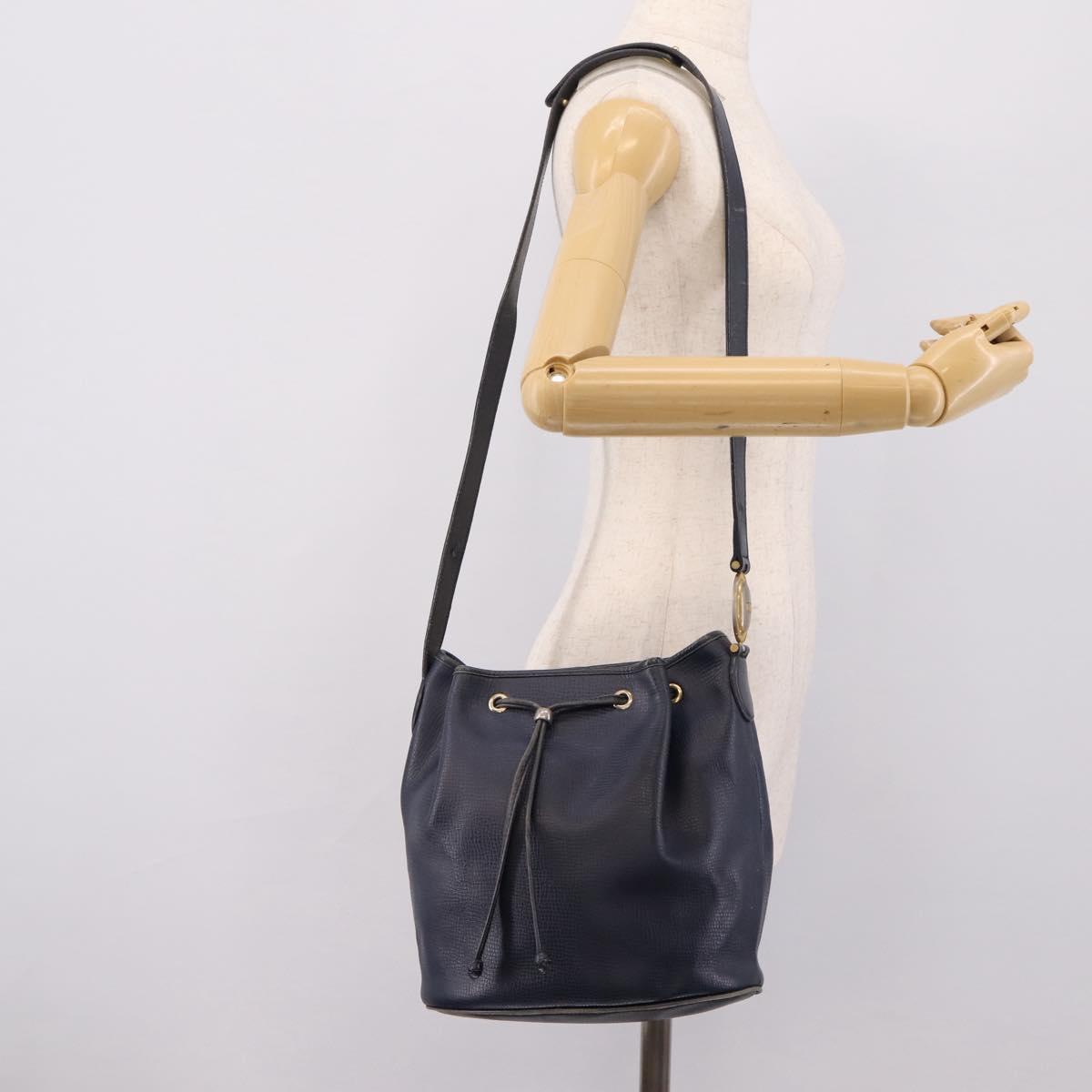 Christian Dior Purse Shoulder Bag Leather Navy Gold Tone Auth ti3995