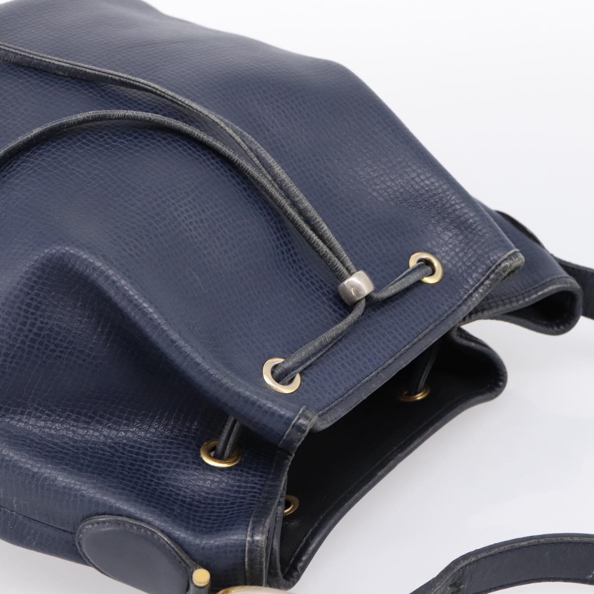 Christian Dior Purse Shoulder Bag Leather Navy Gold Tone Auth ti3995