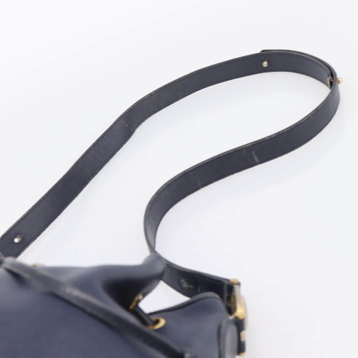 Christian Dior Purse Shoulder Bag Leather Navy Gold Tone Auth ti3995