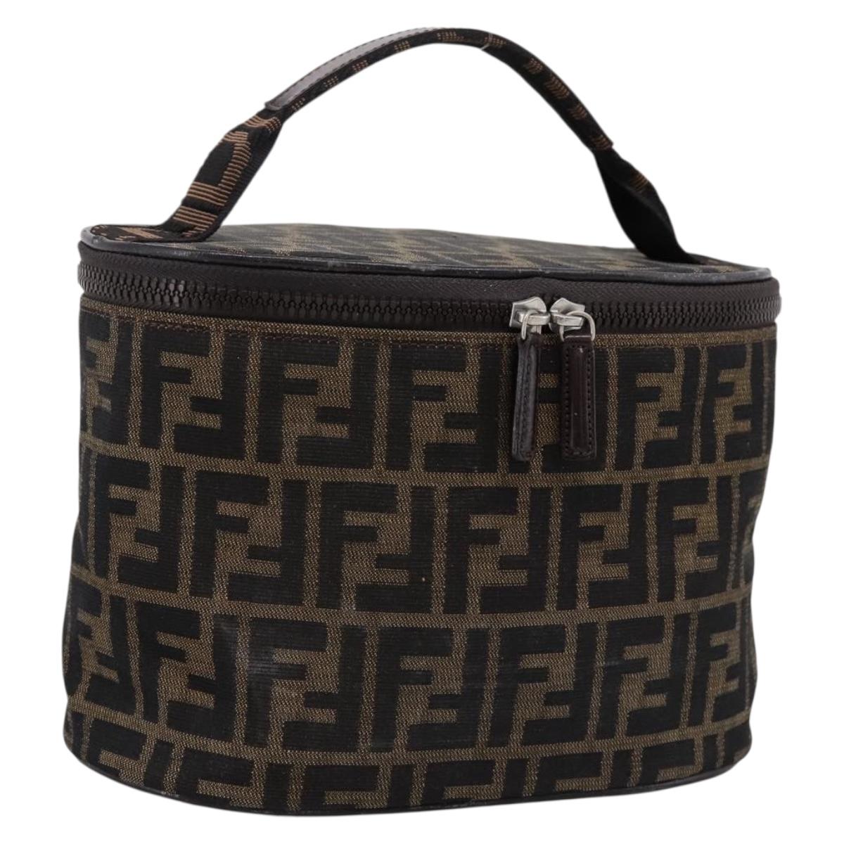 FENDI Zucca Canvas Vanity Hand Bag Brown Silver Auth ti3997