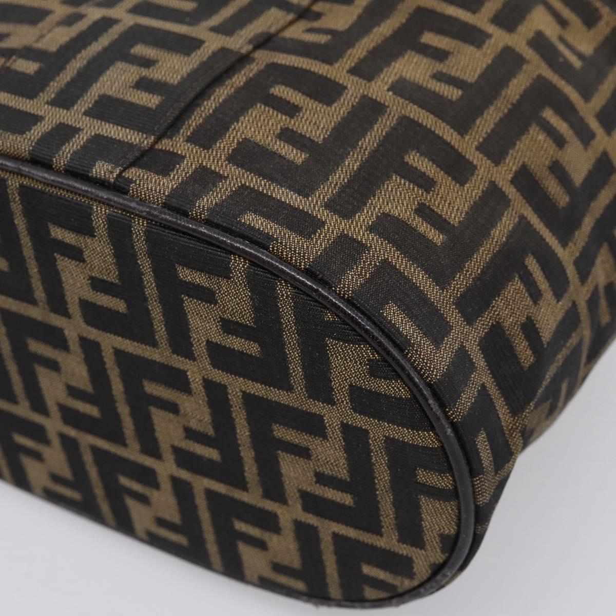 FENDI Zucca Canvas Vanity Hand Bag Brown Silver Auth ti3997