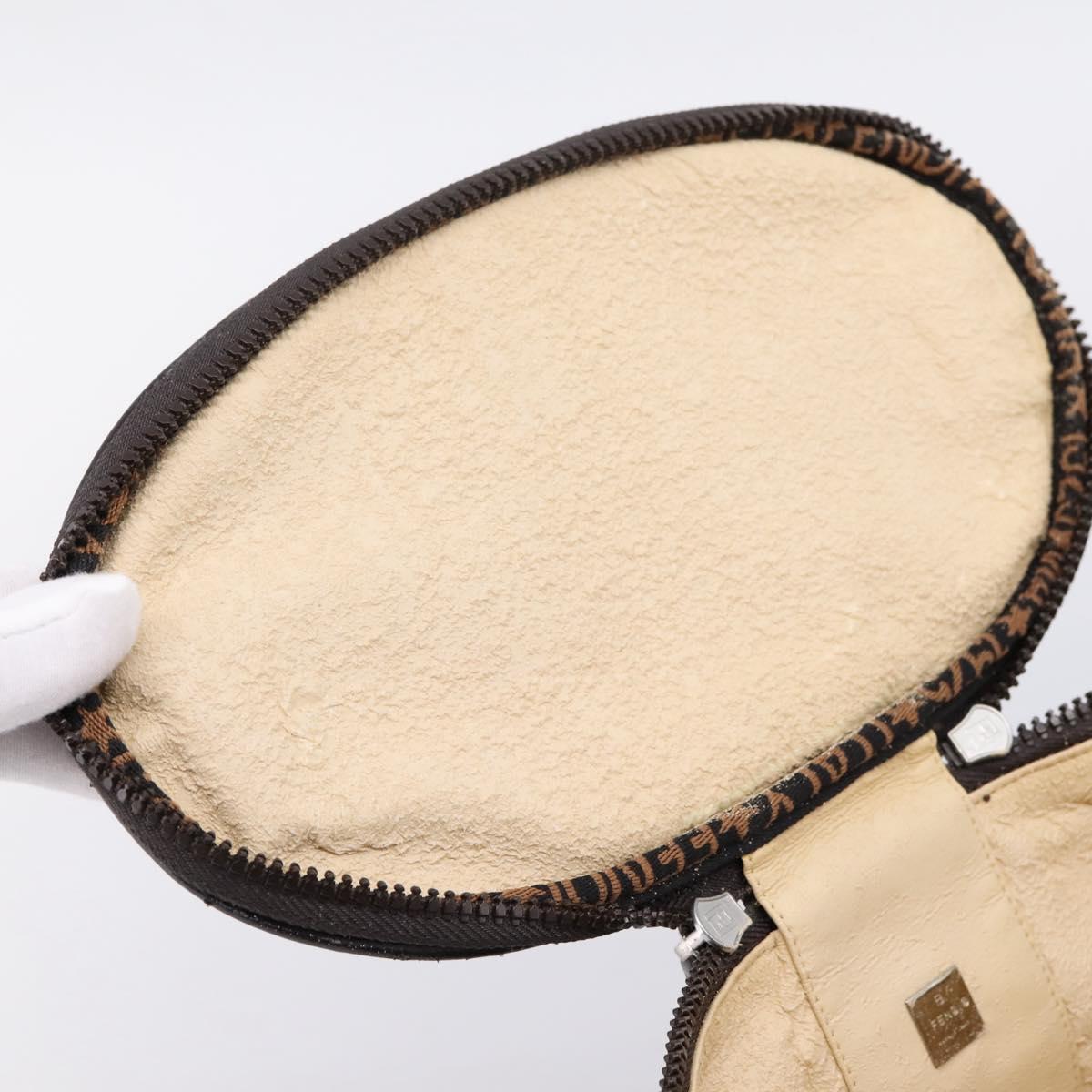 FENDI Zucca Canvas Vanity Hand Bag Brown Silver Auth ti3997