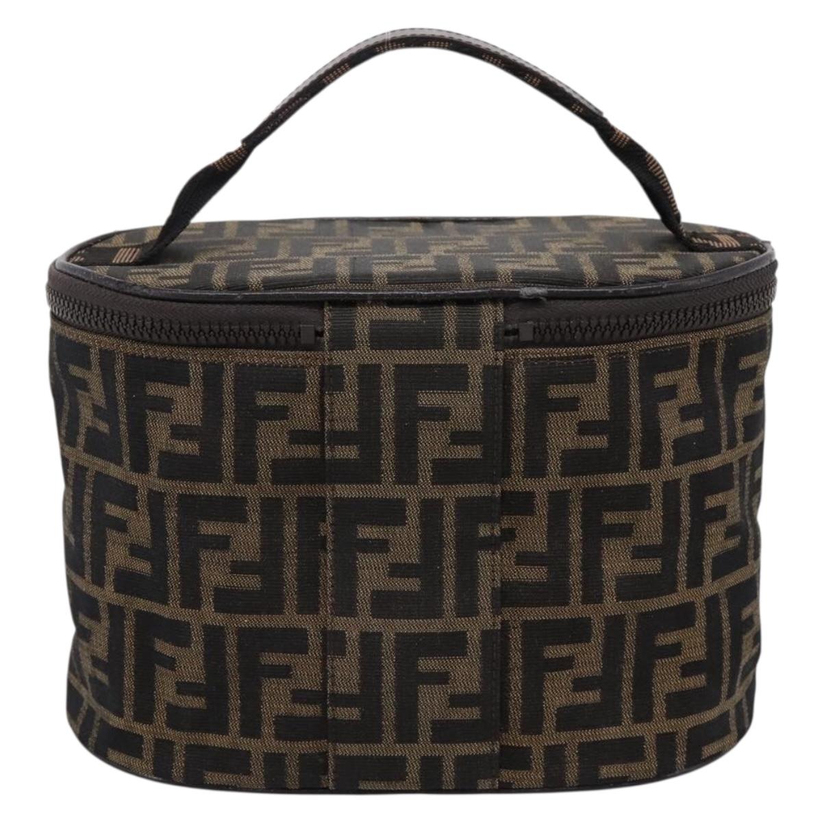 FENDI Zucca Canvas Vanity Hand Bag Brown Silver Auth ti3997