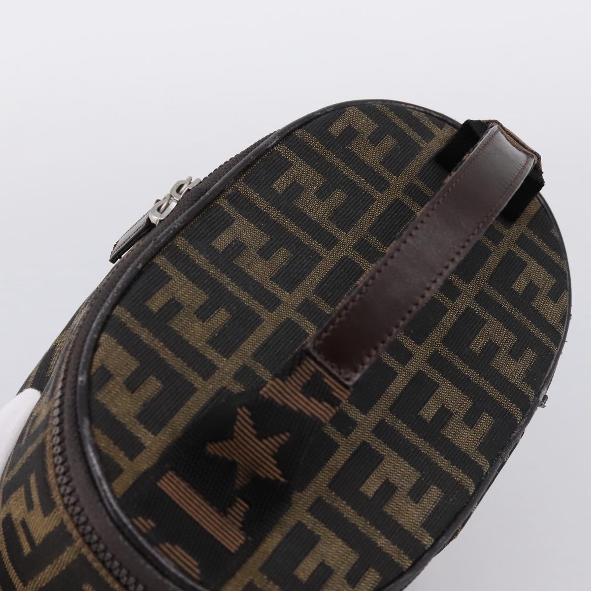 FENDI Zucca Canvas Vanity Hand Bag Brown Silver Auth ti3997