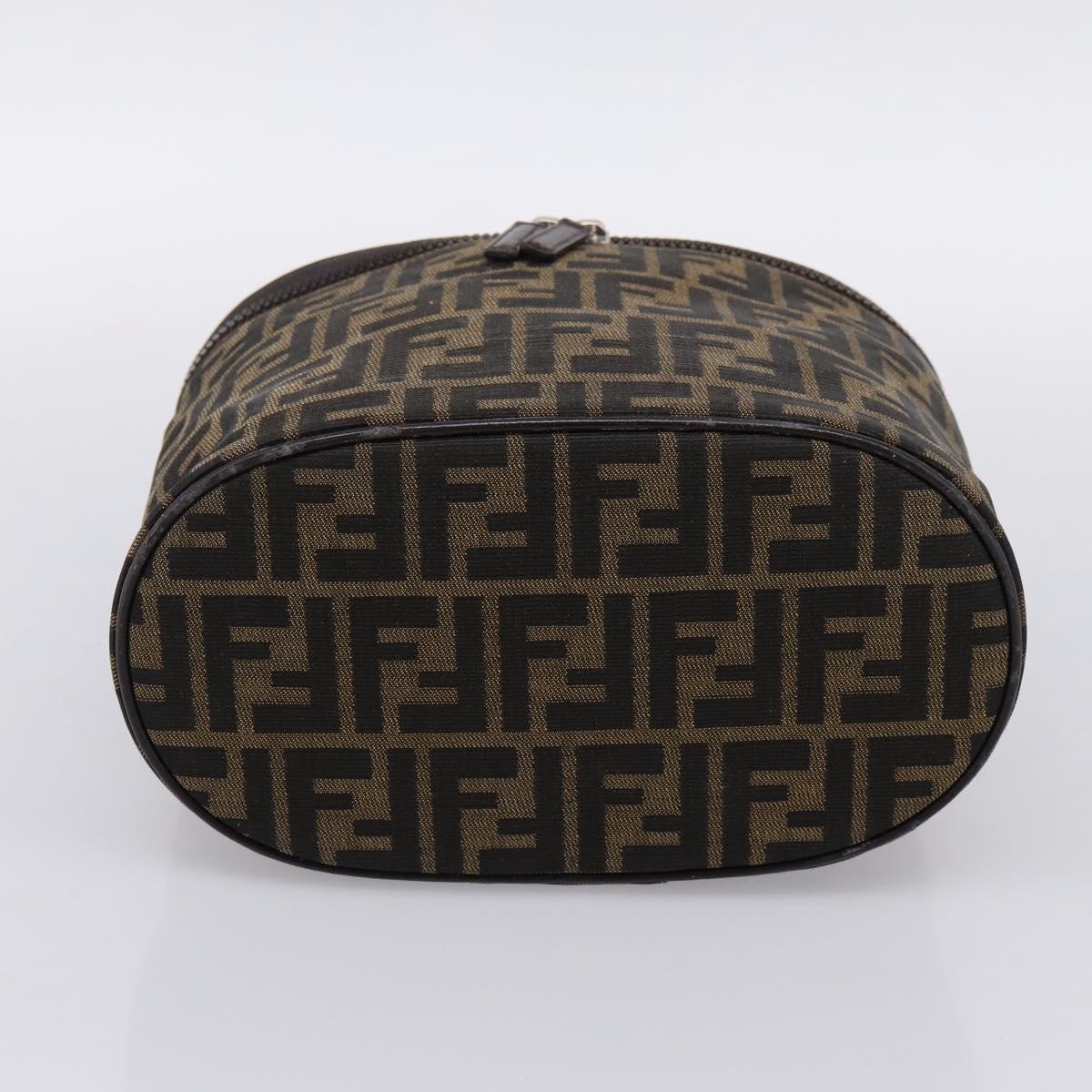 FENDI Zucca Canvas Vanity Hand Bag Brown Silver Auth ti3997