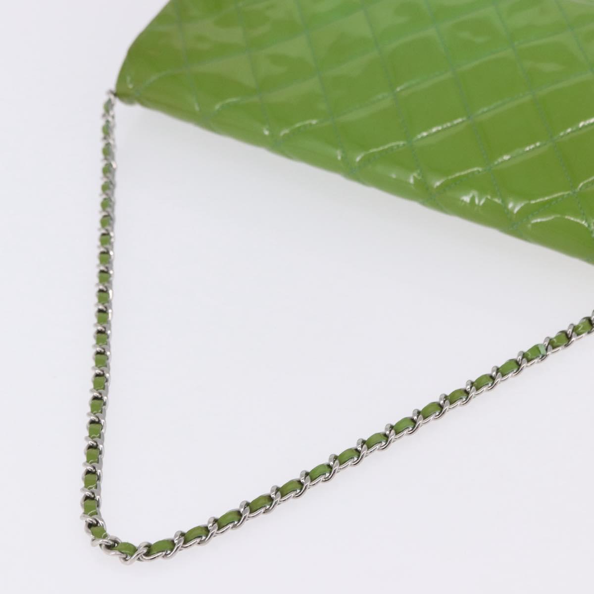 CHANEL Matelasse Shoulder Bag Patent Green Silver CC Auth ti3998A