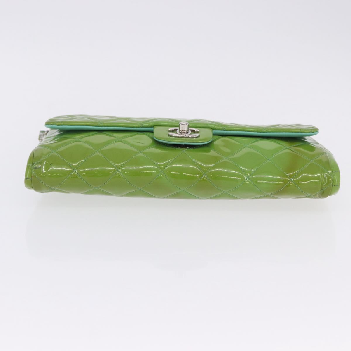 CHANEL Matelasse Shoulder Bag Patent Green Silver CC Auth ti3998A