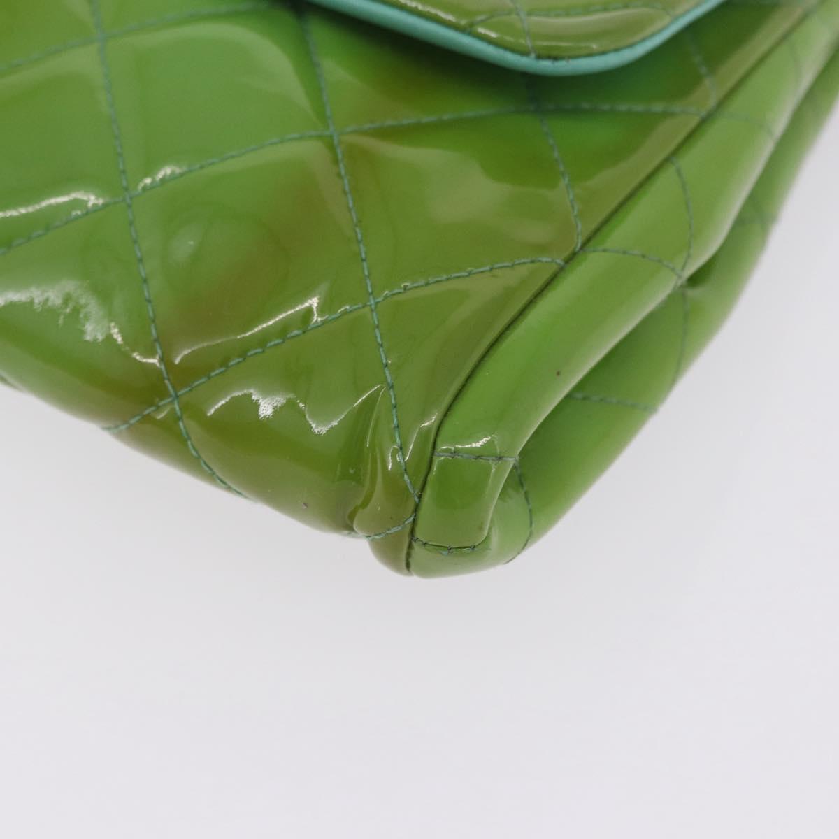 CHANEL Matelasse Shoulder Bag Patent Green Silver CC Auth ti3998A
