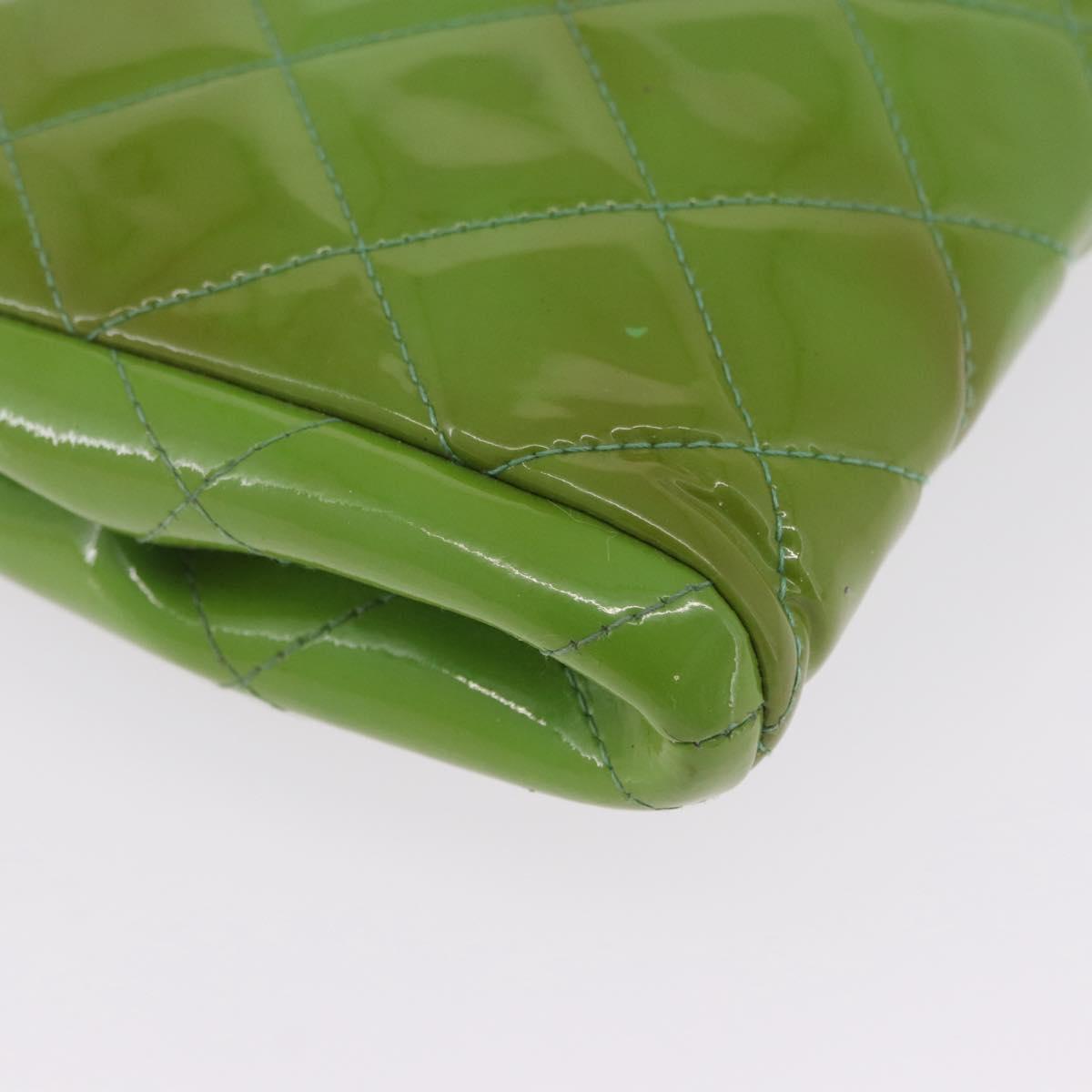 CHANEL Matelasse Shoulder Bag Patent Green Silver CC Auth ti3998A