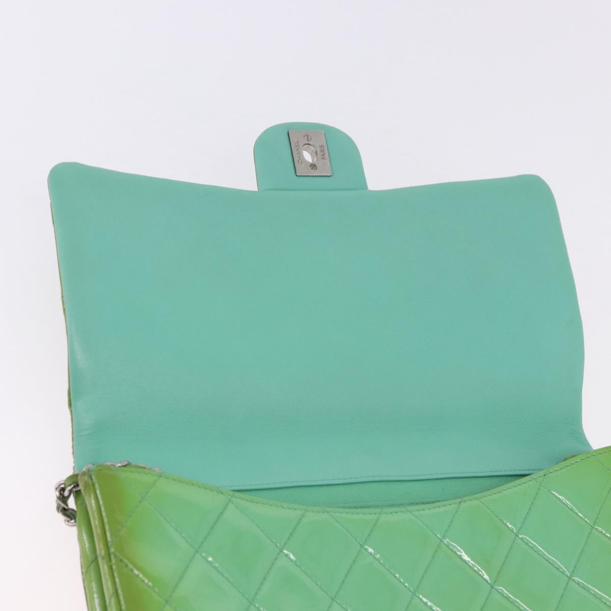 CHANEL Matelasse Shoulder Bag Patent Green Silver CC Auth ti3998A