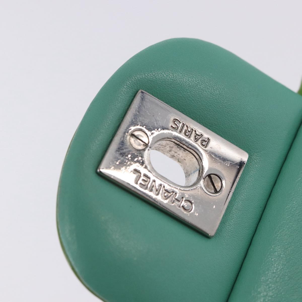 CHANEL Matelasse Shoulder Bag Patent Green Silver CC Auth ti3998A