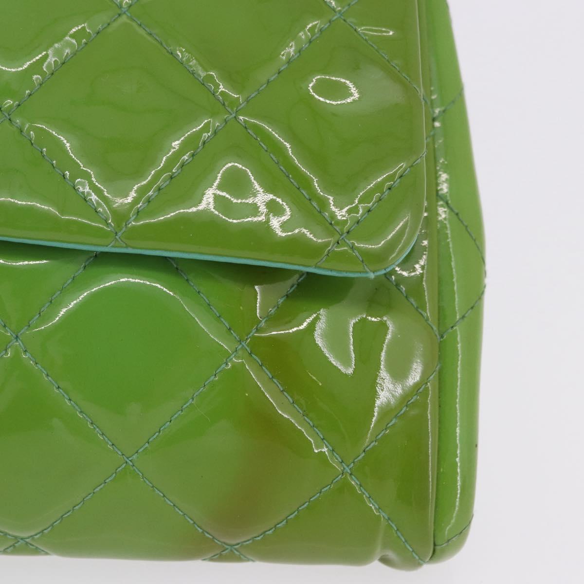 CHANEL Matelasse Shoulder Bag Patent Green Silver CC Auth ti3998A