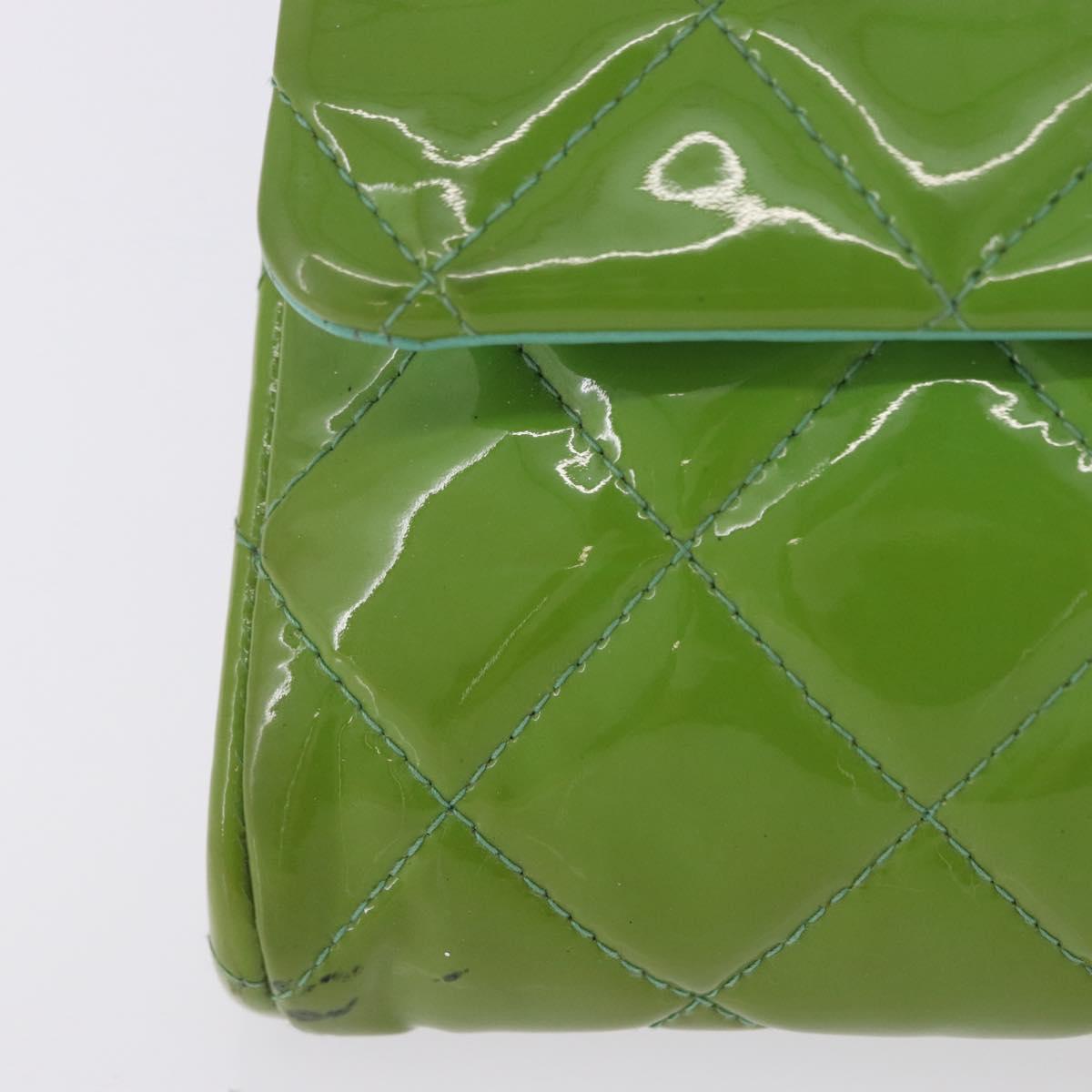 CHANEL Matelasse Shoulder Bag Patent Green Silver CC Auth ti3998A