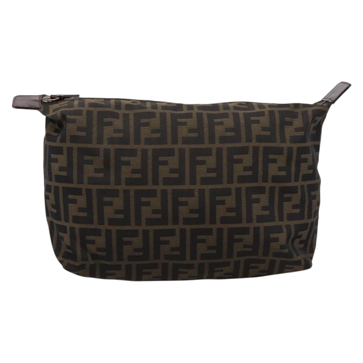 FENDI Zucca Canvas Pouch Brown Silver Auth ti4000