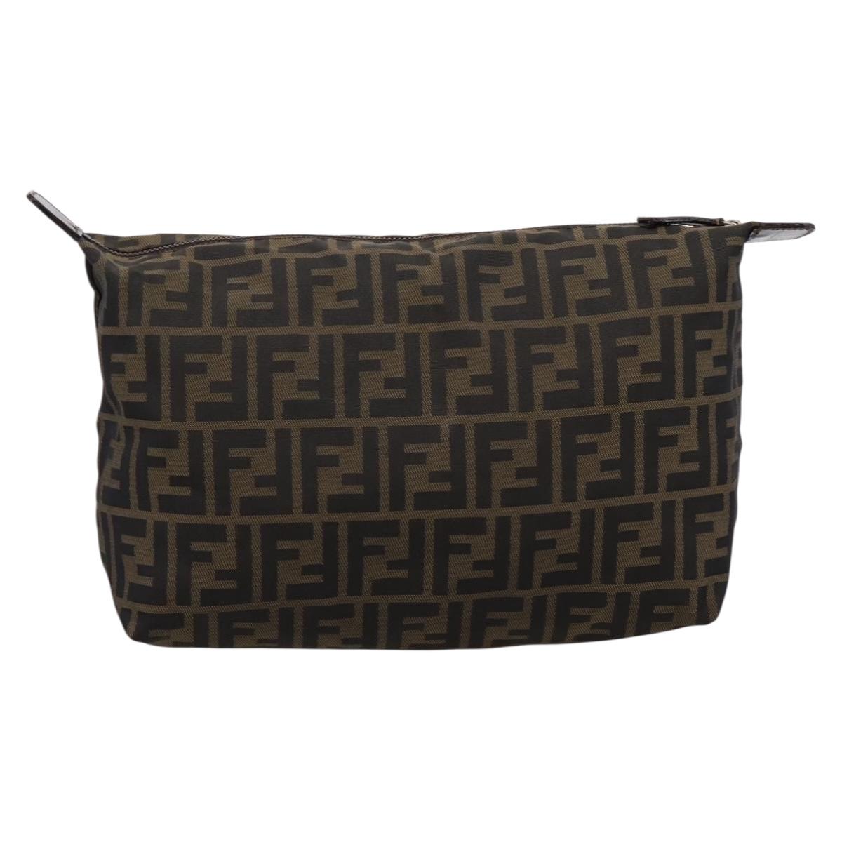 FENDI Zucca Canvas Pouch Brown Silver Auth ti4000