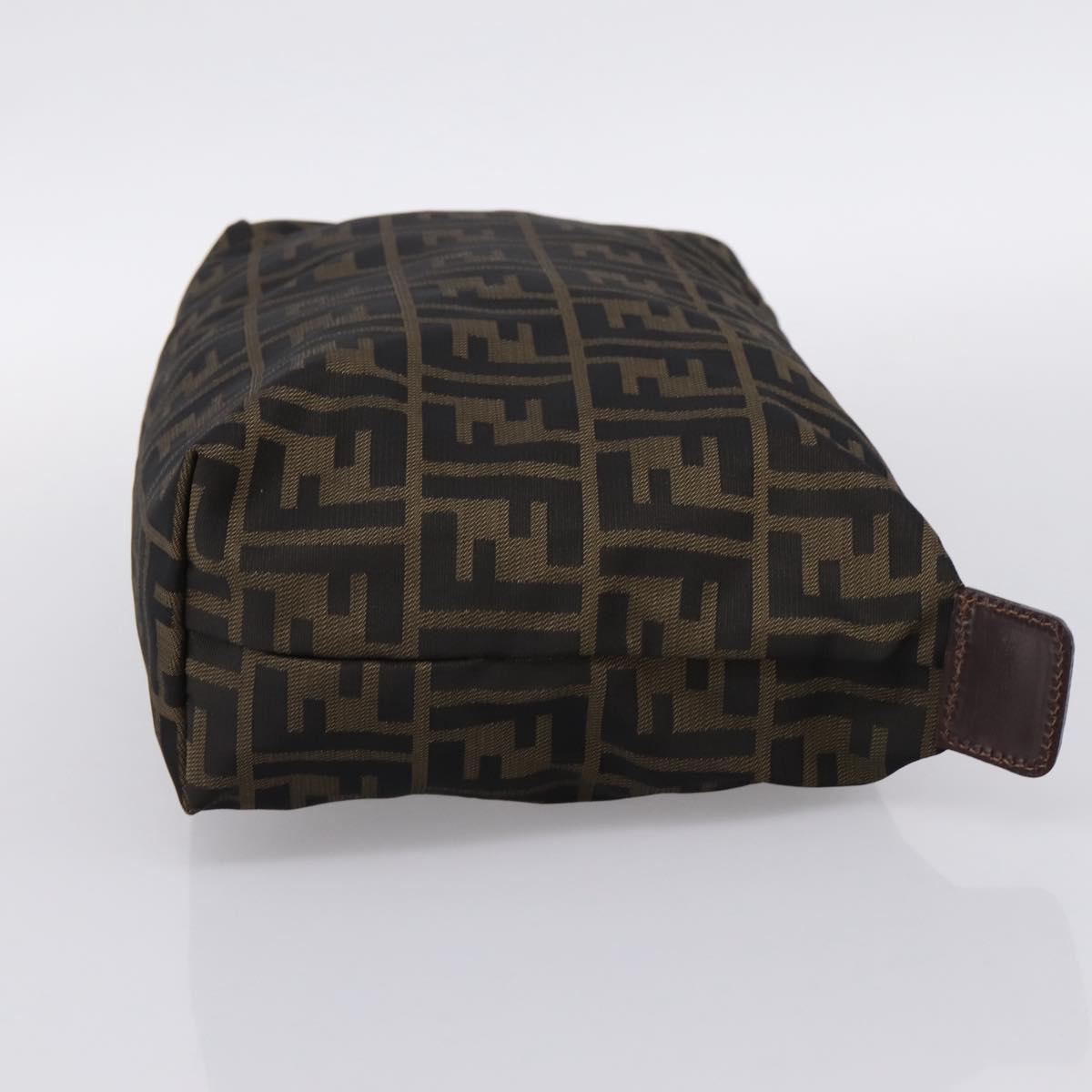 FENDI Zucca Canvas Pouch Brown Silver Auth ti4000