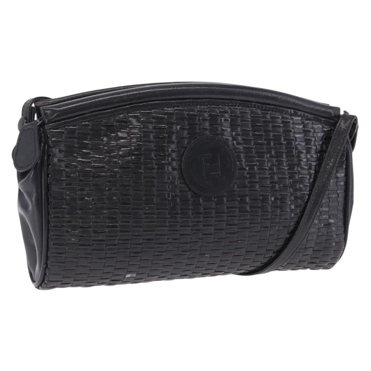 FENDI Shoulder Bag Leather Black Auth ti4002