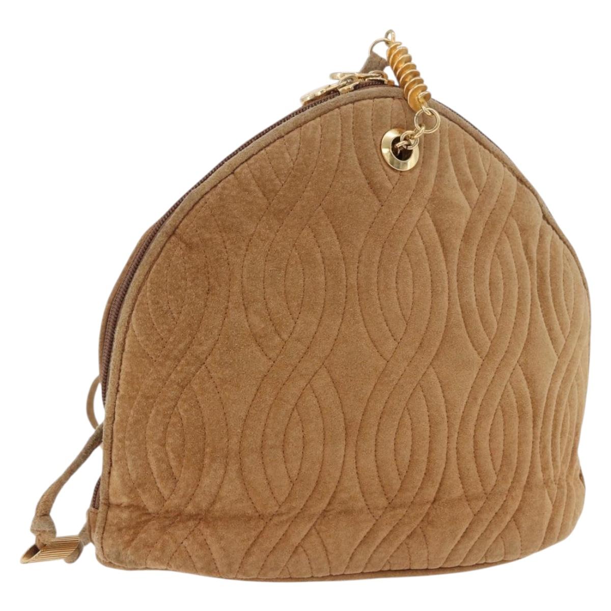 FENDI Macaroni Shoulder Bag Suede Brown Gold Tone Auth ti4003