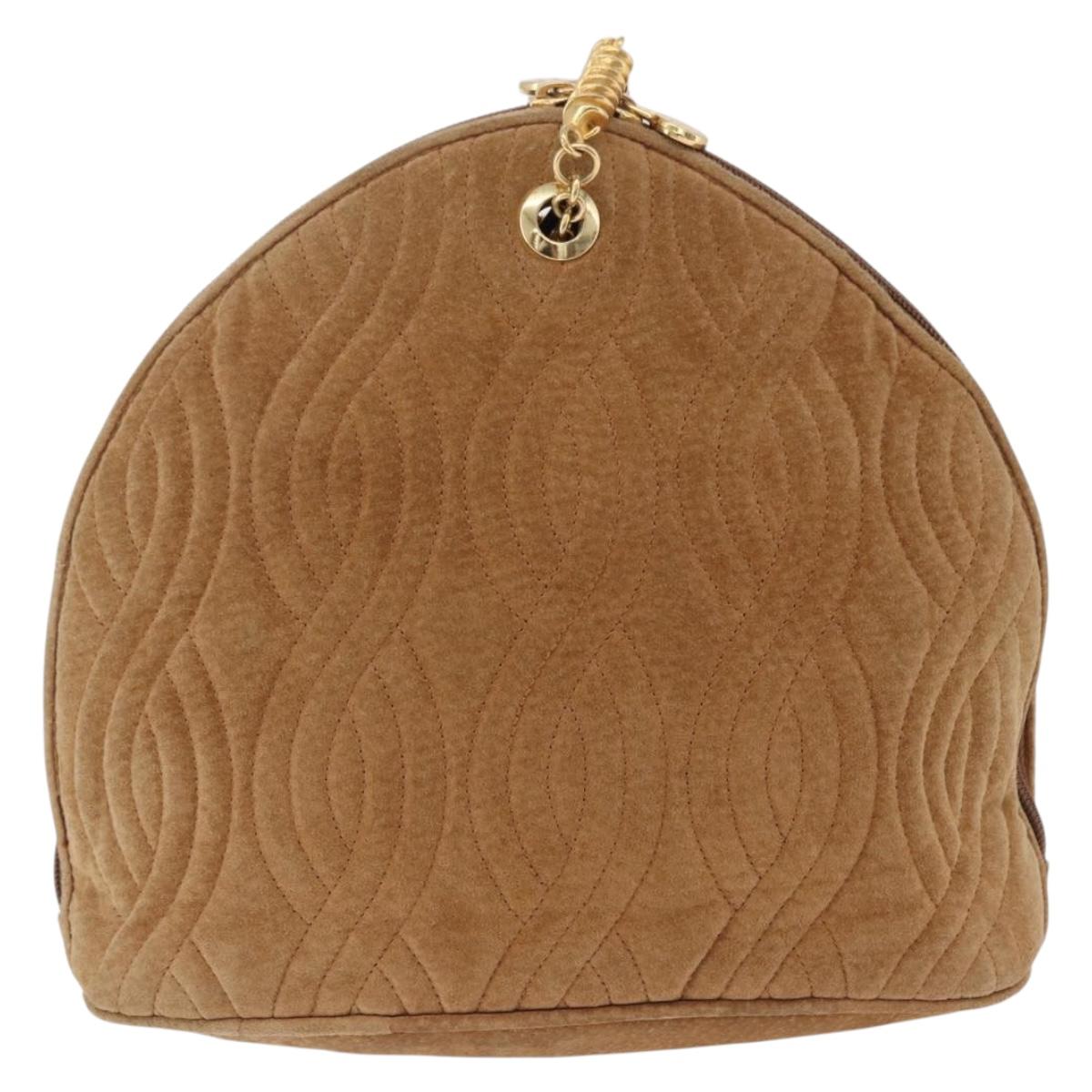 FENDI Macaroni Shoulder Bag Suede Brown Gold Tone Auth ti4003