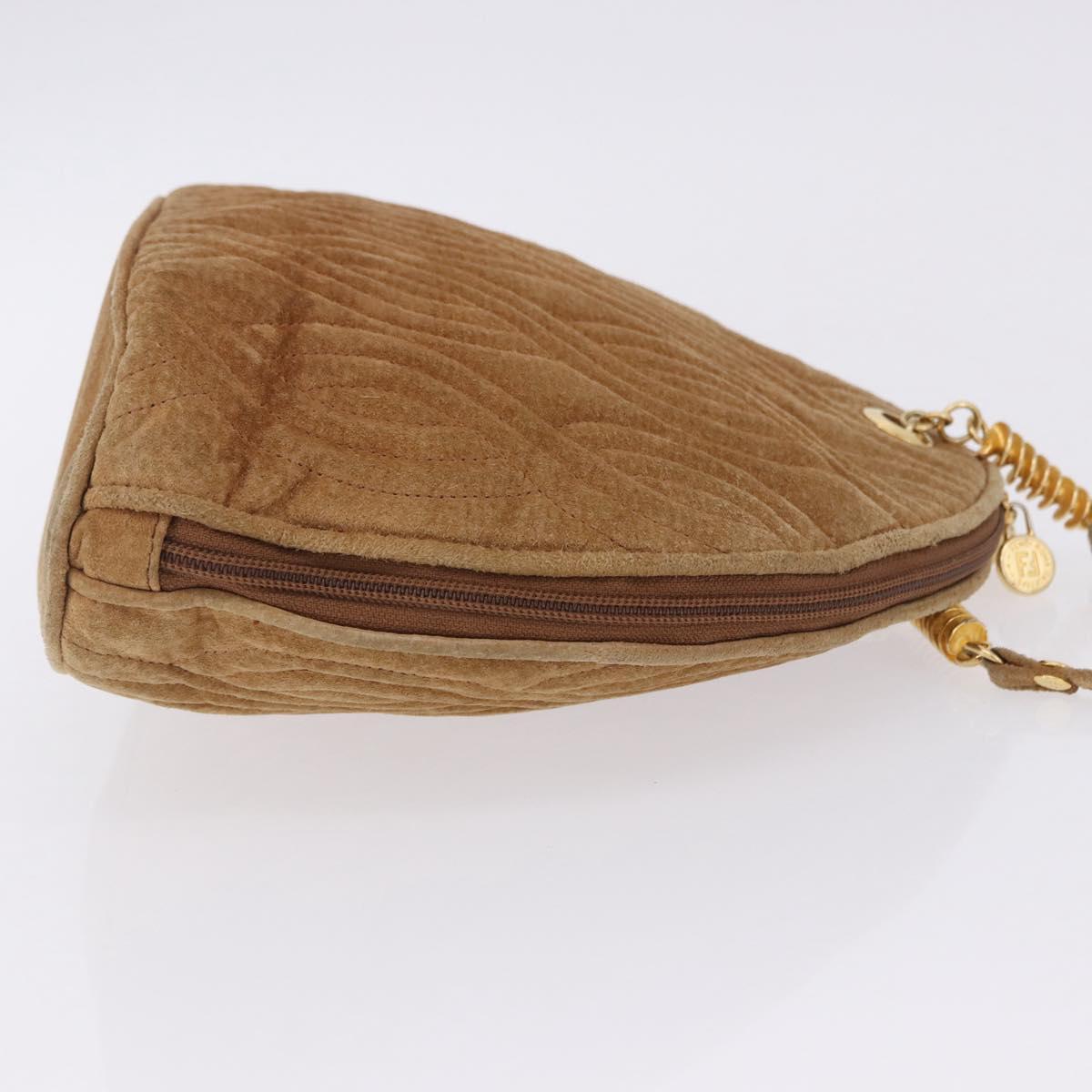 FENDI Macaroni Shoulder Bag Suede Brown Gold Tone Auth ti4003