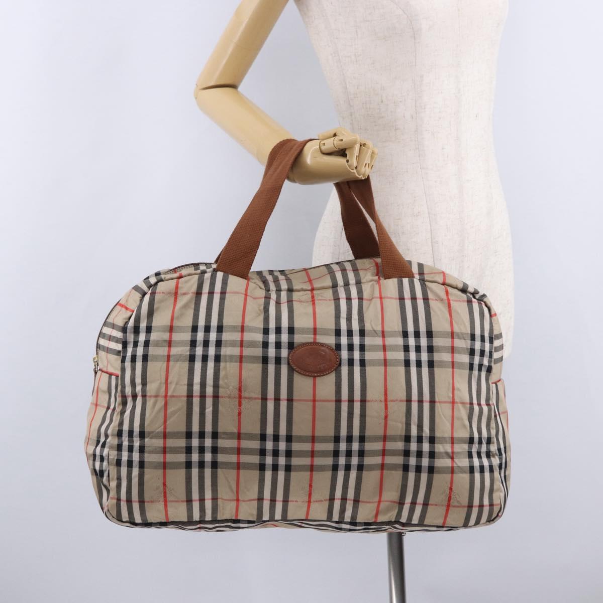 Burberrys Nova Check Folding Boston Bag Canvas Beige Brown Auth ti4005