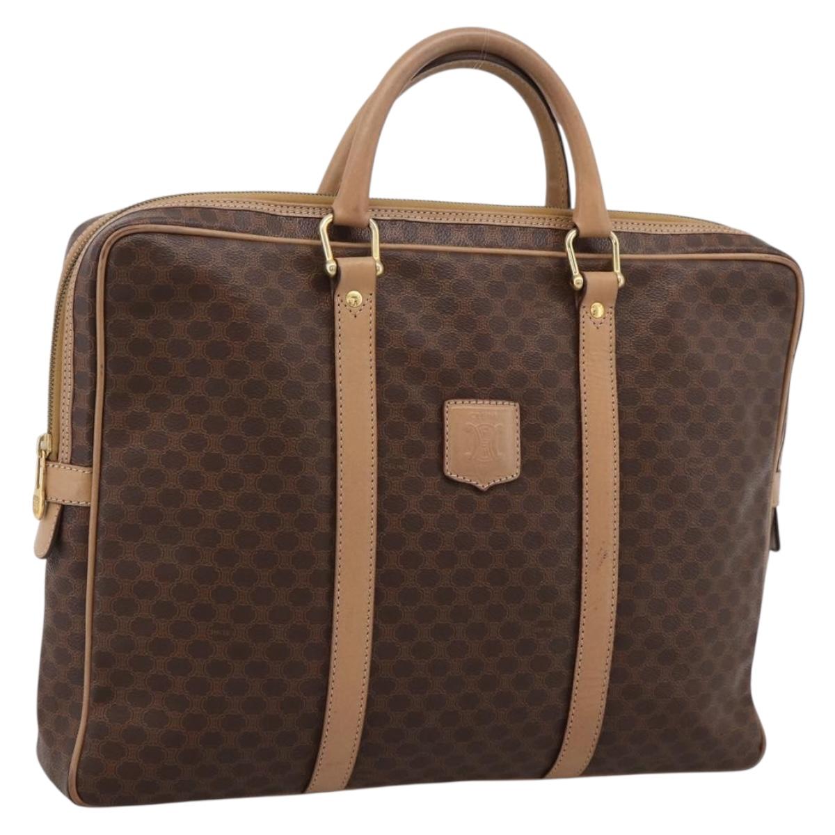 CELINE Macadam Business Bag PVC Leather Brown Gold Tone Auth ti4006
