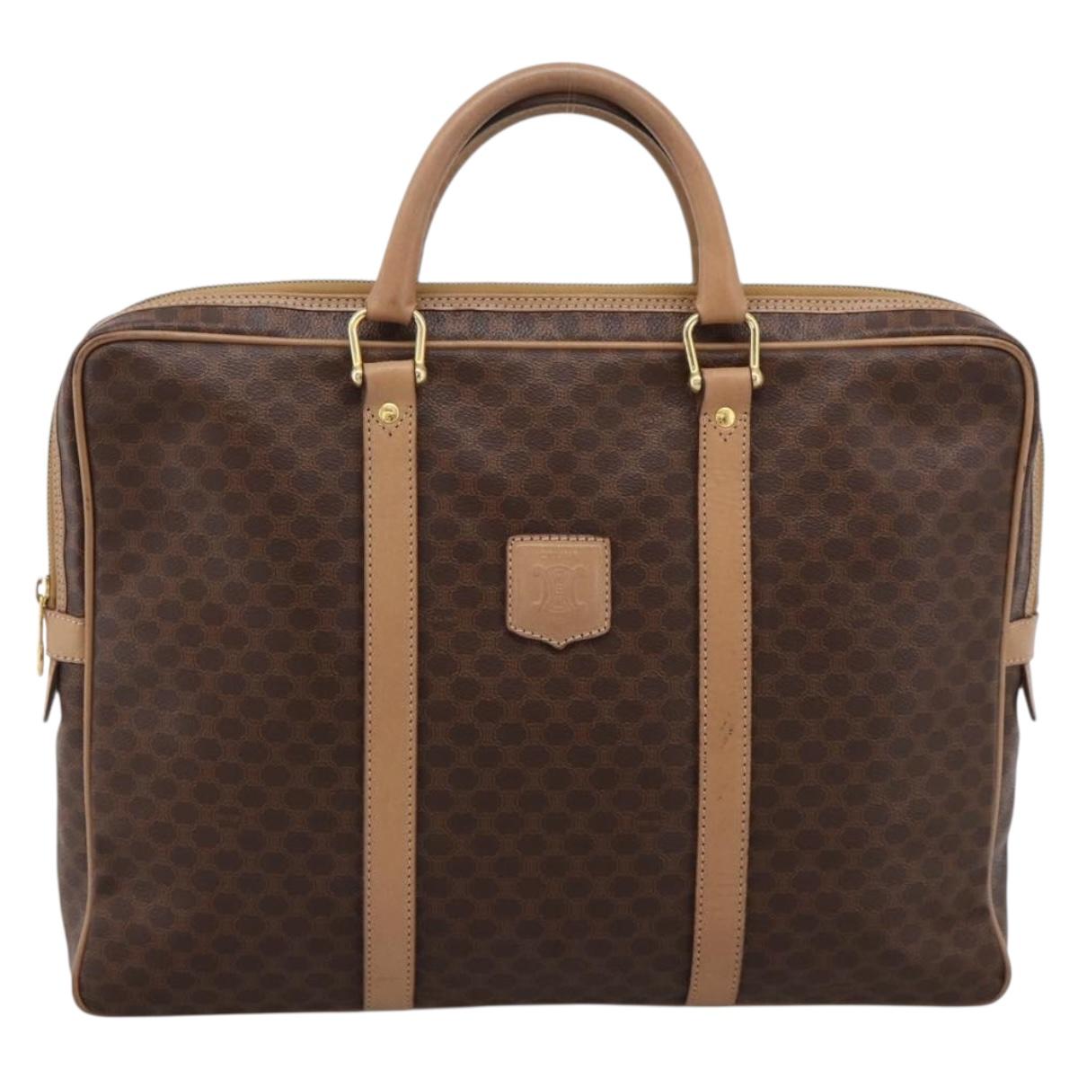 CELINE Macadam Business Bag PVC Leather Brown Gold Tone Auth ti4006