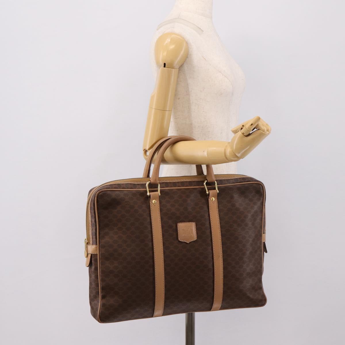 CELINE Macadam Business Bag PVC Leather Brown Gold Tone Auth ti4006