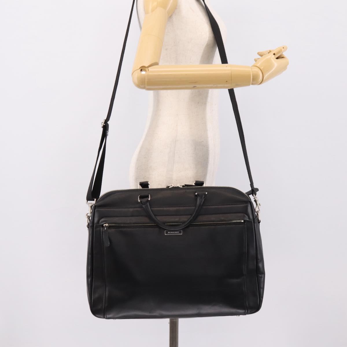 BURBERRY Business Bag Leather 2way Black Silver Auth ti4007