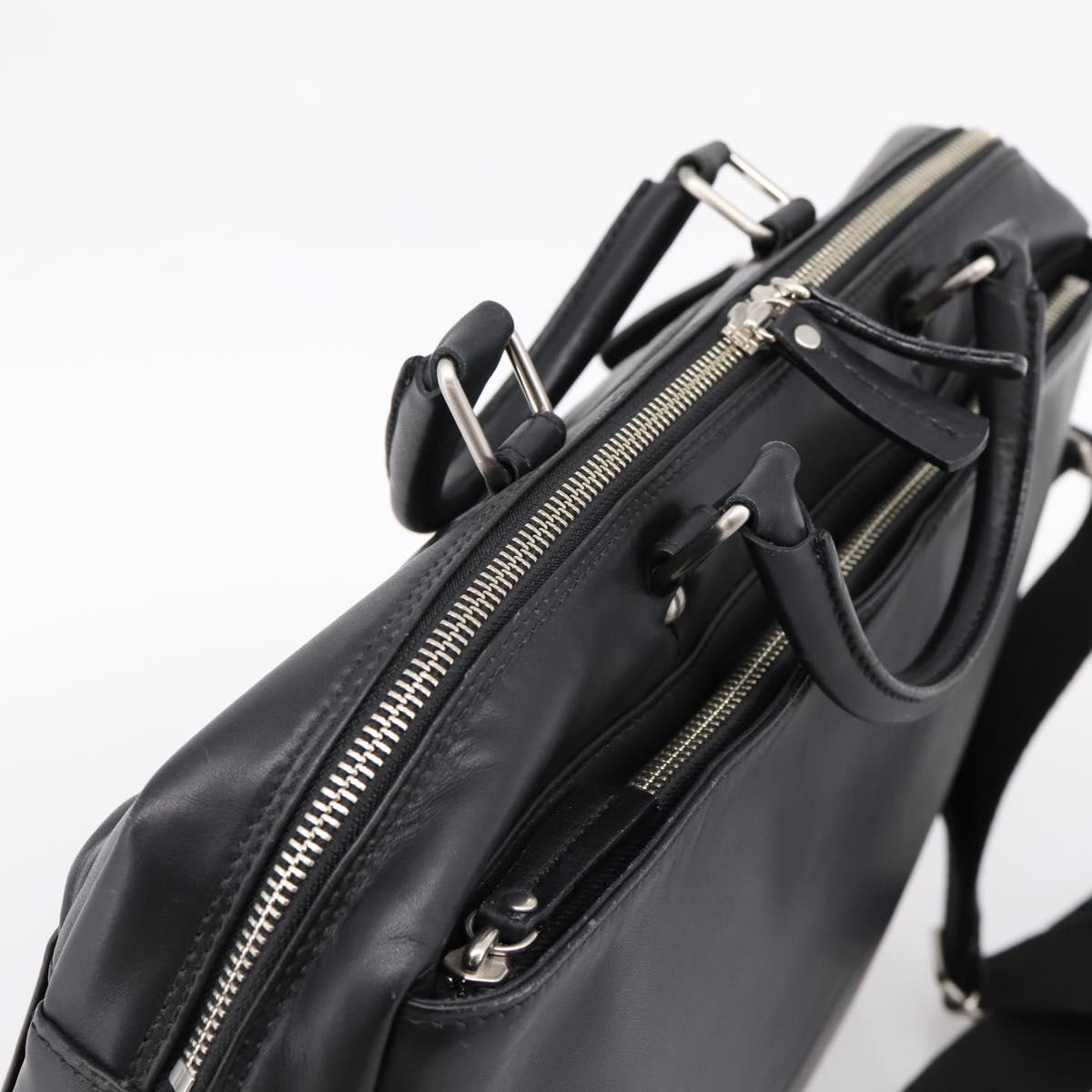 BURBERRY Business Bag Leather 2way Black Silver Auth ti4007