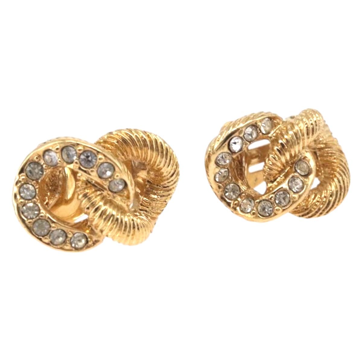 Christian Dior Earring Metal Gold Tone Auth ti4010