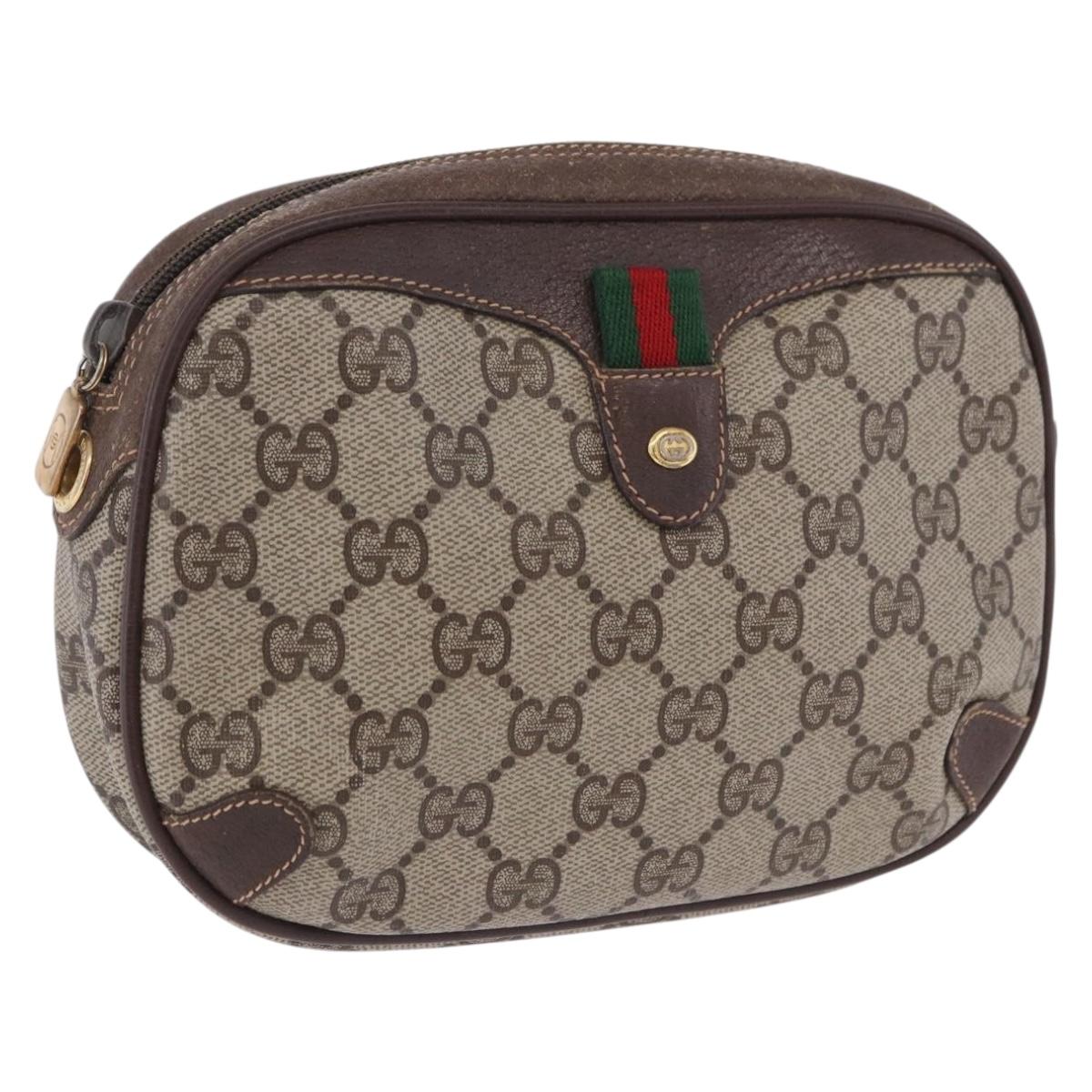 GUCCI GG Supreme Web Sherry Line Clutch Bag PVC Beige 156 02 066 Auth ti4015