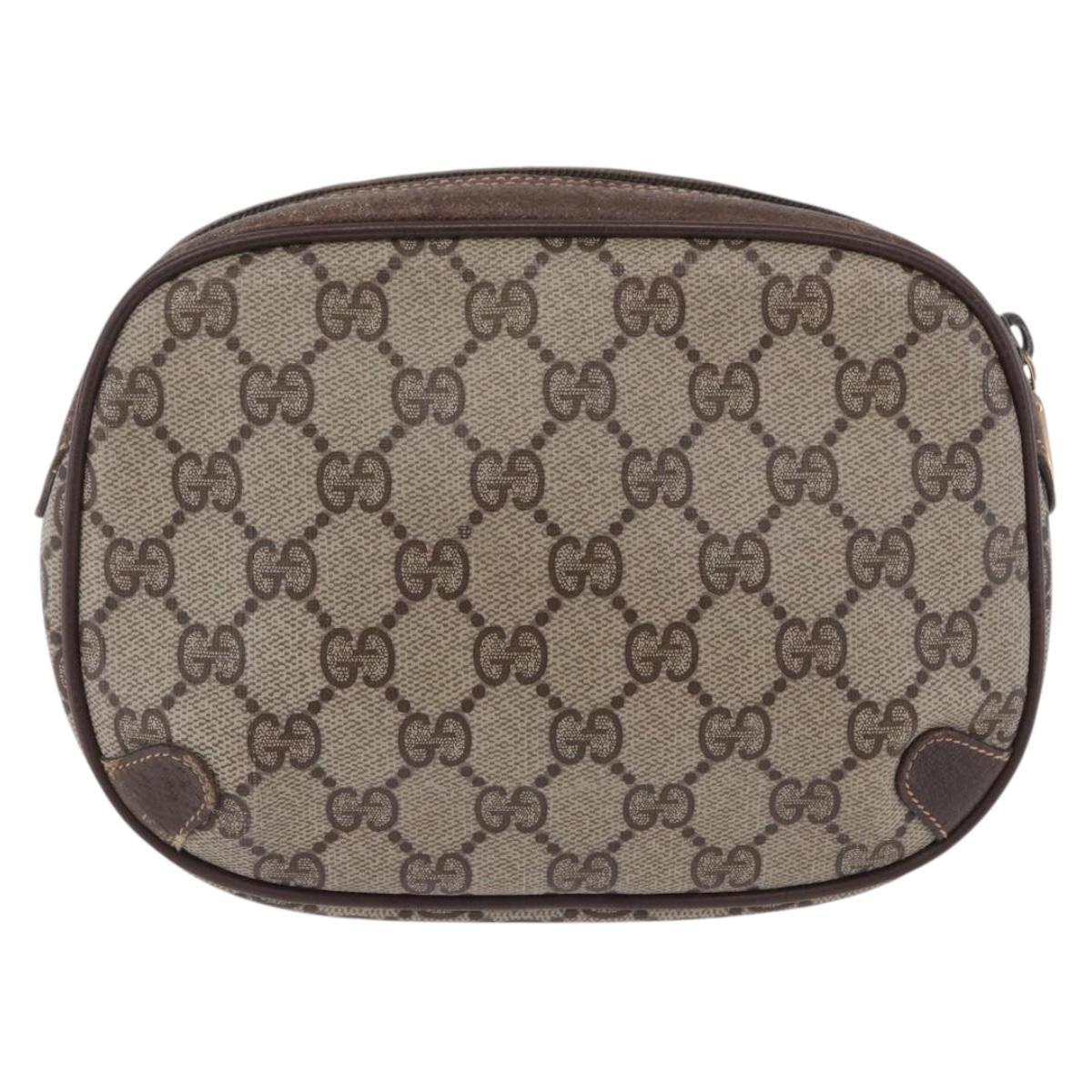 GUCCI GG Supreme Web Sherry Line Clutch Bag PVC Beige 156 02 066 Auth ti4015