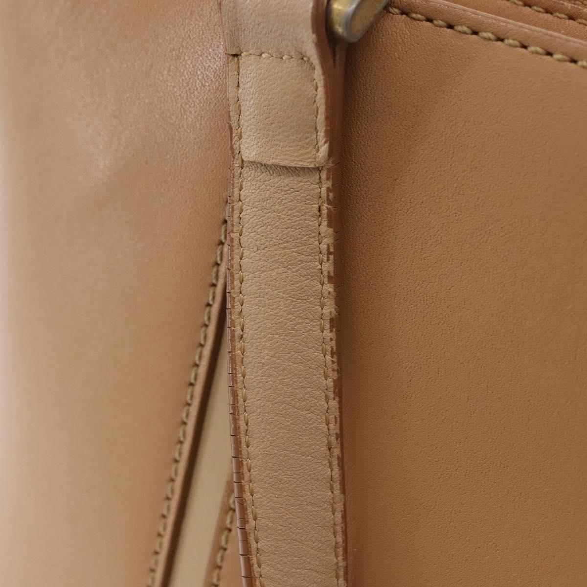 BURBERRY Hand Bag Leather Beige Gold Tone Auth ti4017