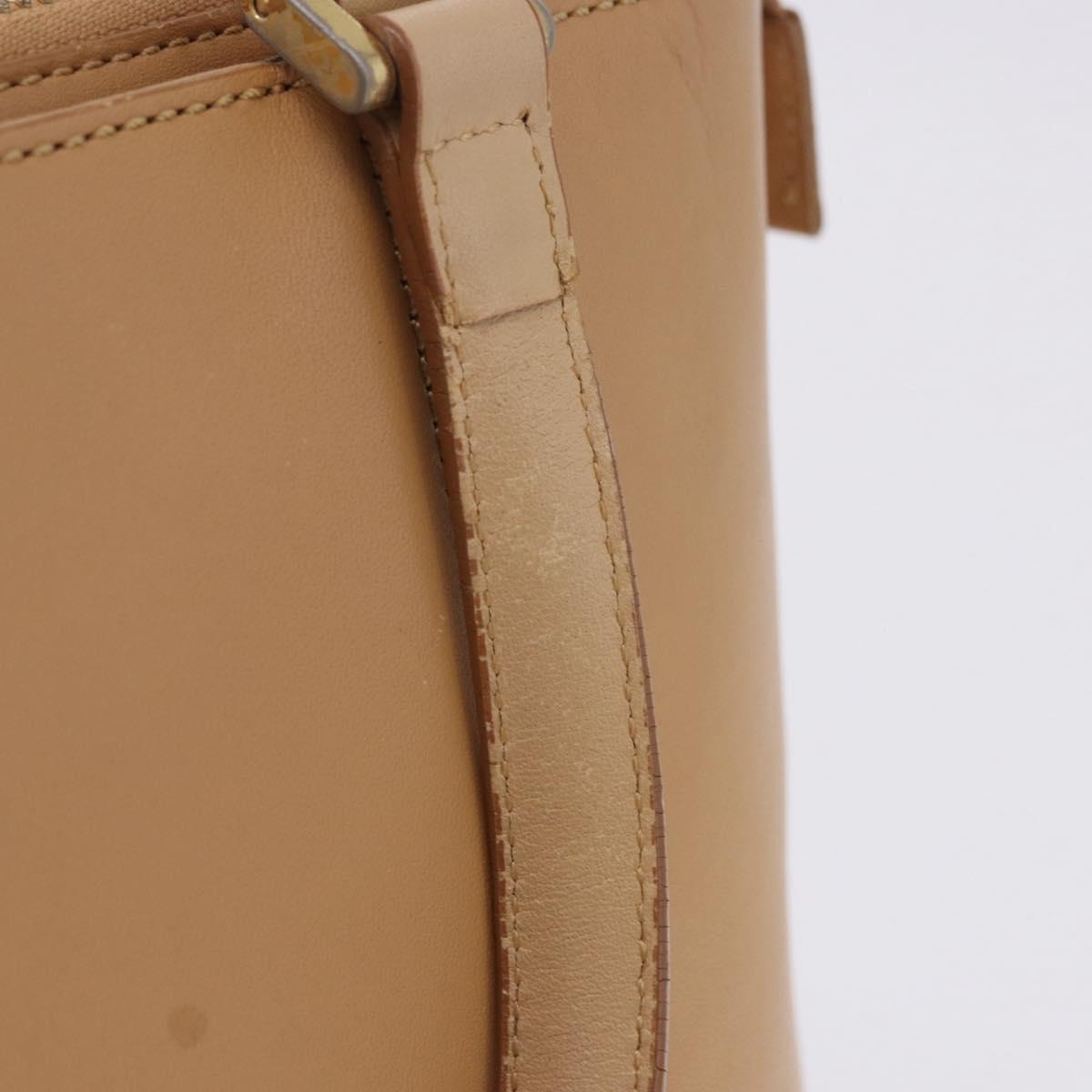 BURBERRY Hand Bag Leather Beige Gold Tone Auth ti4017