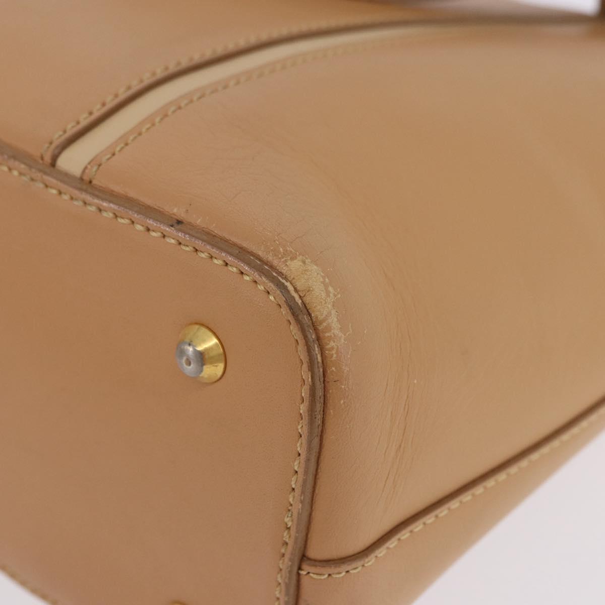 BURBERRY Hand Bag Leather Beige Gold Tone Auth ti4017