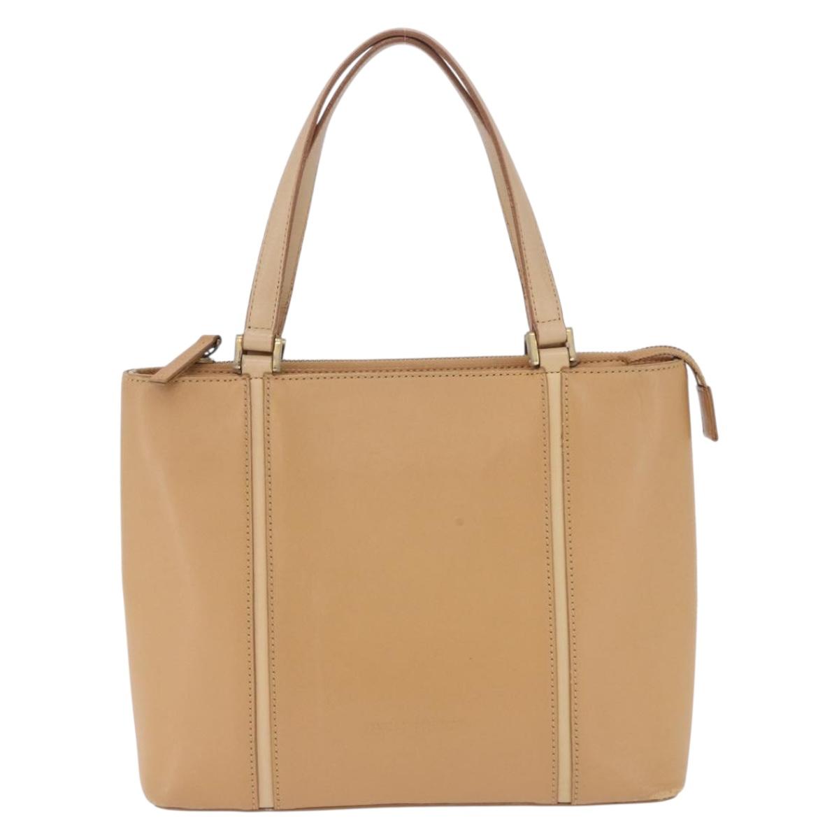 BURBERRY Hand Bag Leather Beige Gold Tone Auth ti4017