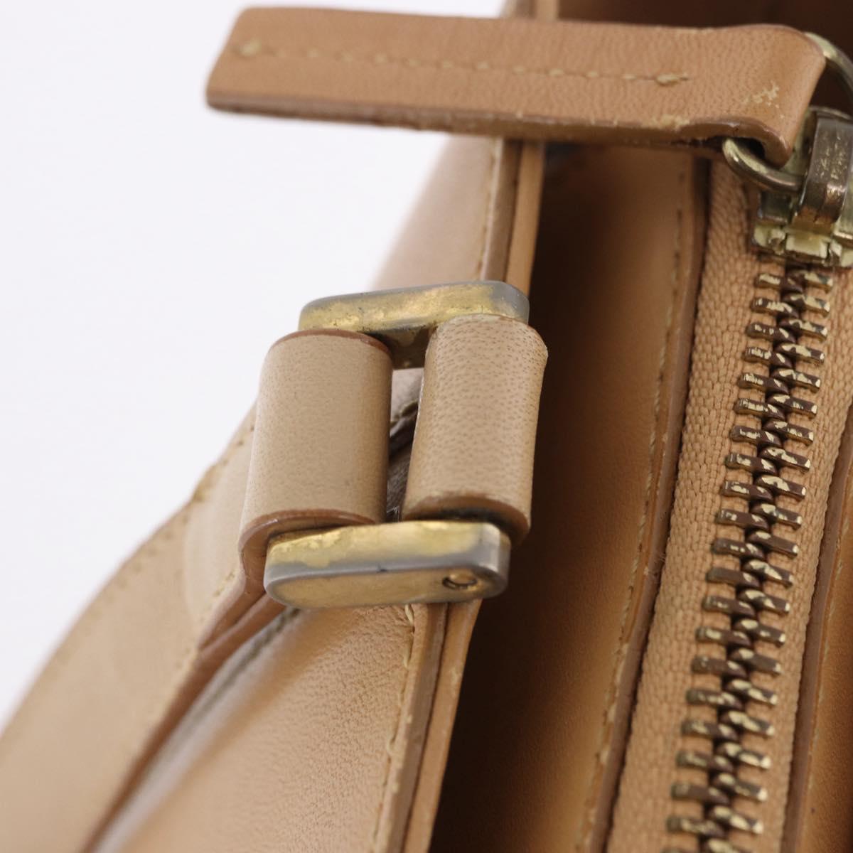 BURBERRY Hand Bag Leather Beige Gold Tone Auth ti4017