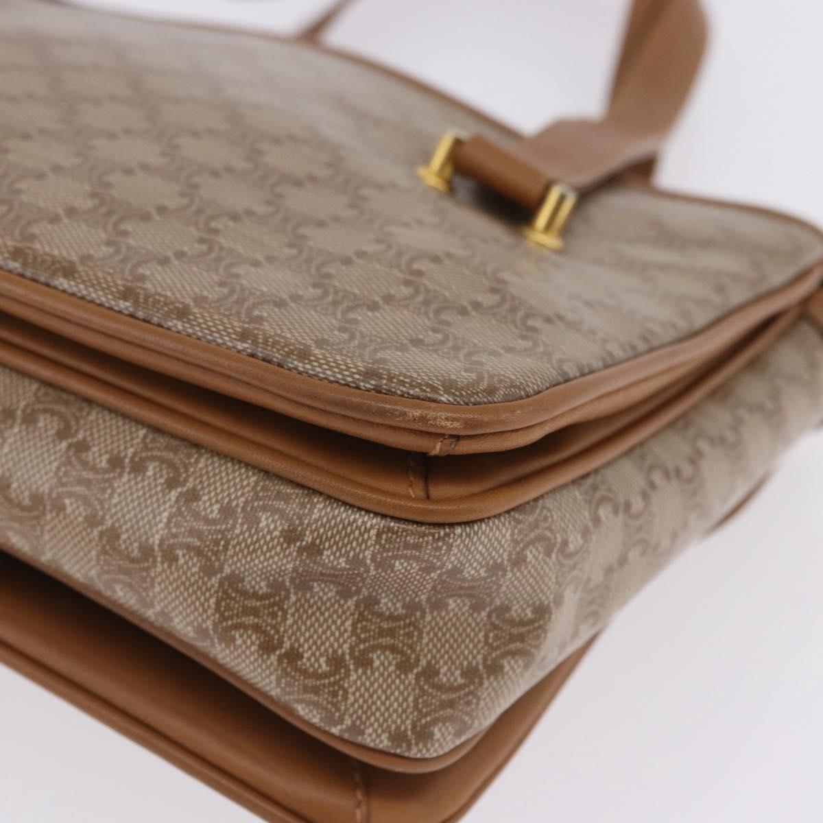 CELINE Macadam Hand Bag PVC Leather Beige Gold Tone Auth ti4018