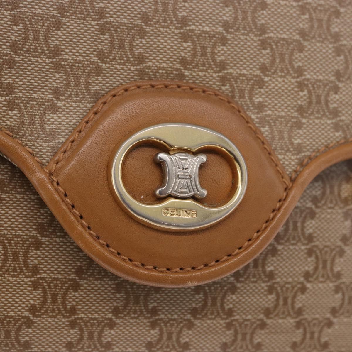 CELINE Macadam Hand Bag PVC Leather Beige Gold Tone Auth ti4018