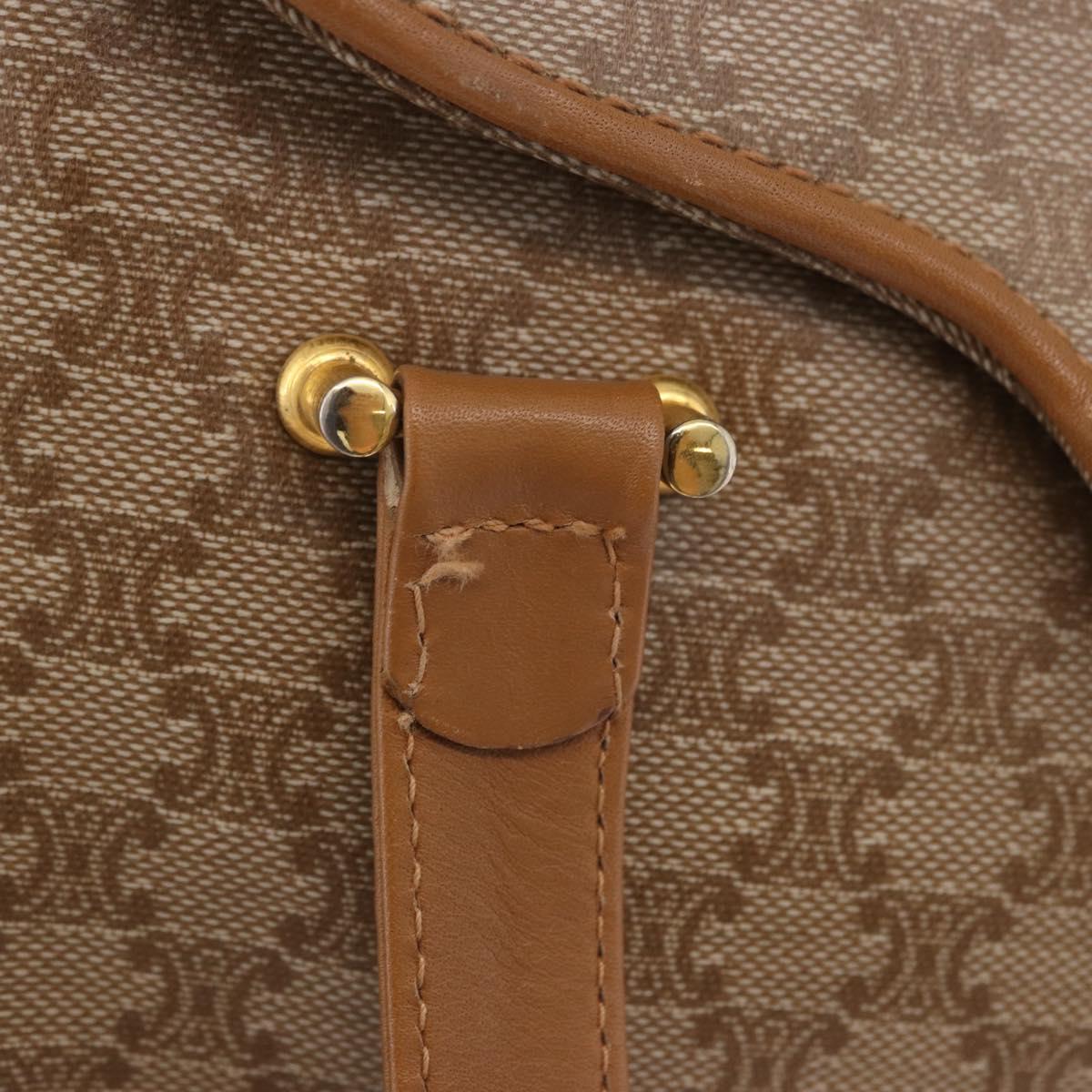 CELINE Macadam Hand Bag PVC Leather Beige Gold Tone Auth ti4018