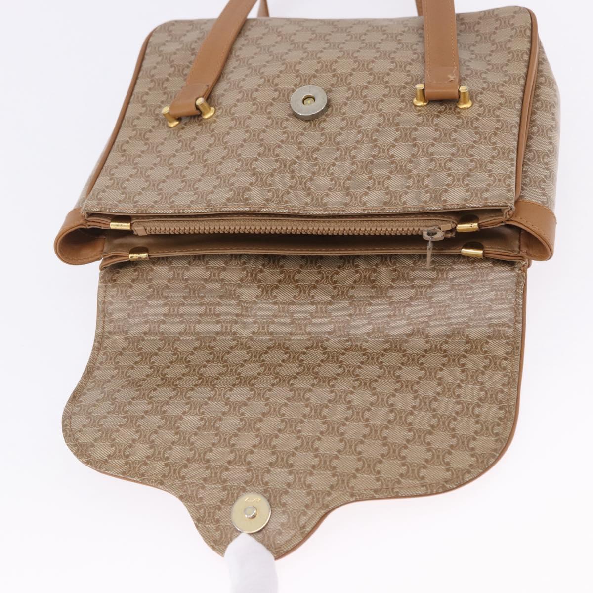 CELINE Macadam Hand Bag PVC Leather Beige Gold Tone Auth ti4018