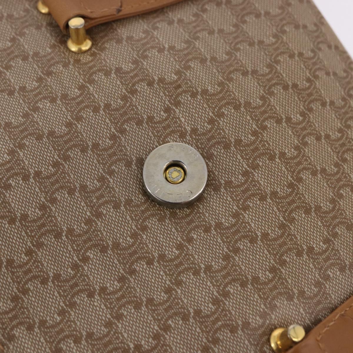 CELINE Macadam Hand Bag PVC Leather Beige Gold Tone Auth ti4018