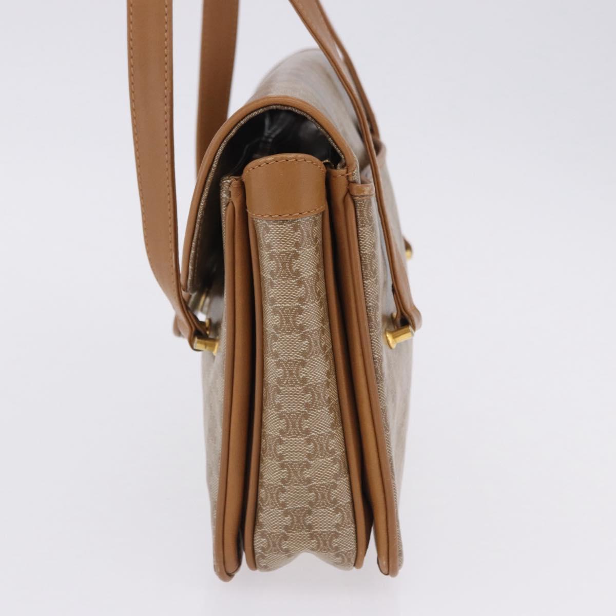 CELINE Macadam Hand Bag PVC Leather Beige Gold Tone Auth ti4018