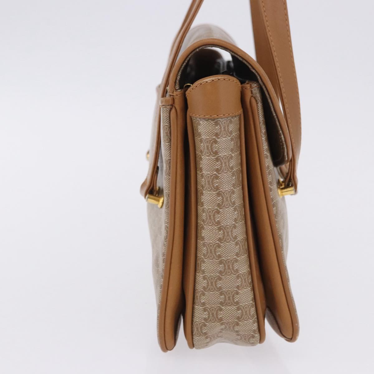 CELINE Macadam Hand Bag PVC Leather Beige Gold Tone Auth ti4018