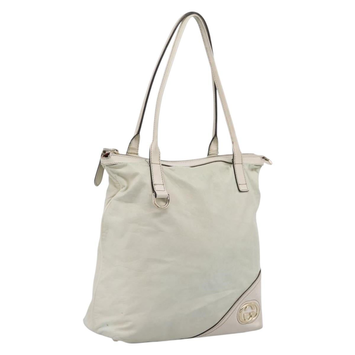 GUCCI Abbey Tote Bag Leather White Gold Tone 182492 Auth ti4020