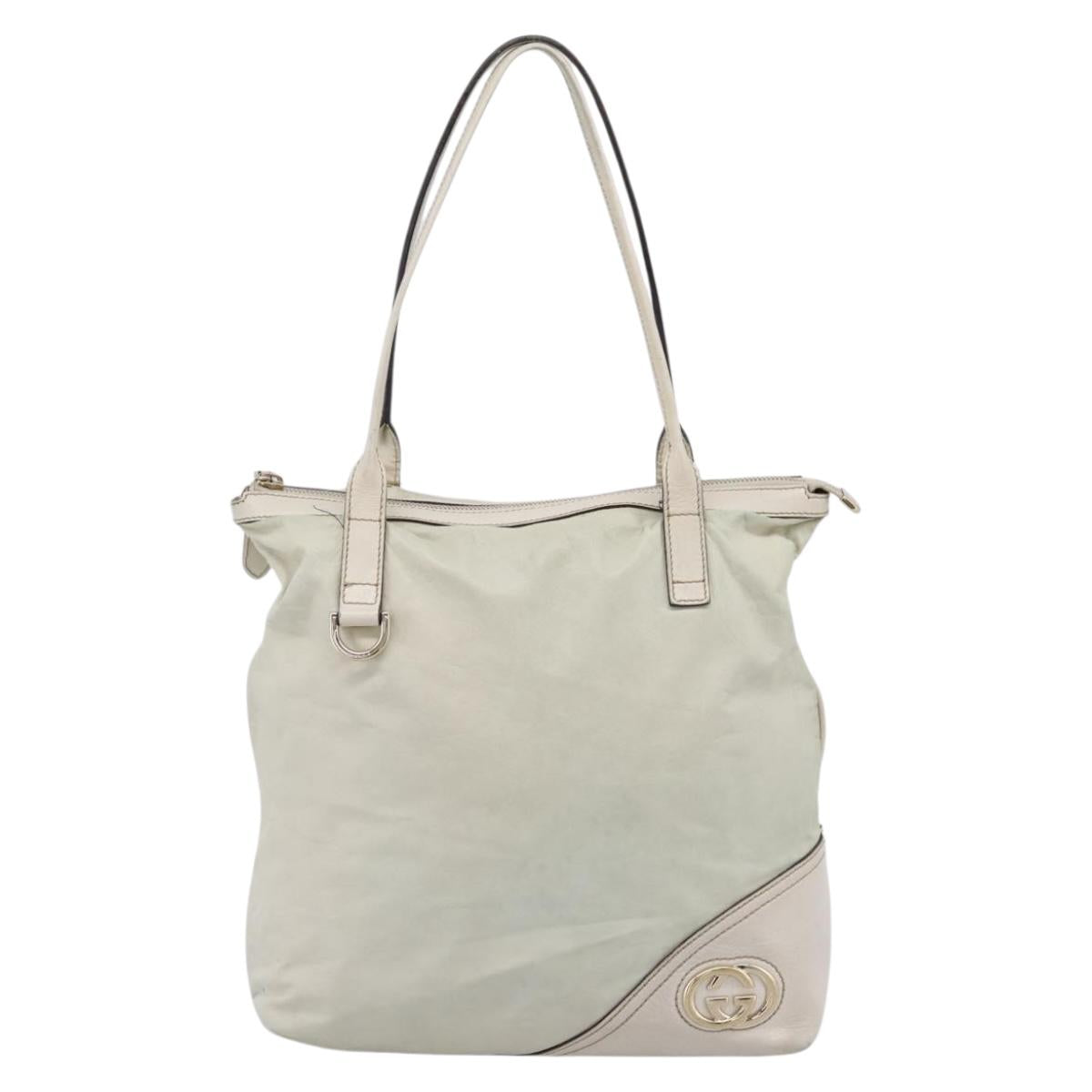 GUCCI Abbey Tote Bag Leather White Gold Tone 182492 Auth ti4020