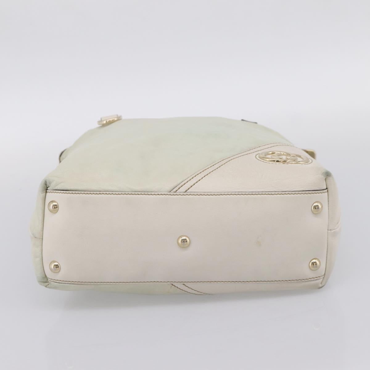 GUCCI Abbey Tote Bag Leather White Gold Tone 182492 Auth ti4020
